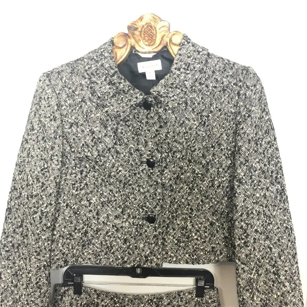 Talbots Vintage Set Pencil Skirt 10 Crop Blazer 12 Italian Wool Grey Tweed